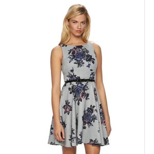 Elle Womens Sleeveless Gray Floral Fit & Flare Dress Size 6